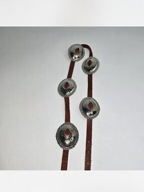 Western Concho Leather Belt - Brown with Silver Conchos